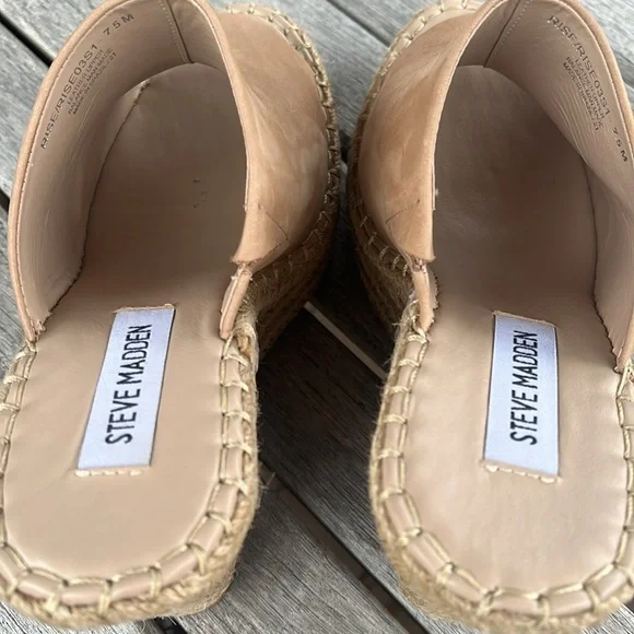 🏖️ STEVE MADDEN Beige Goring Wedge Slip On Leather Rise Shoes Women’s … - Picture 5 of 14
